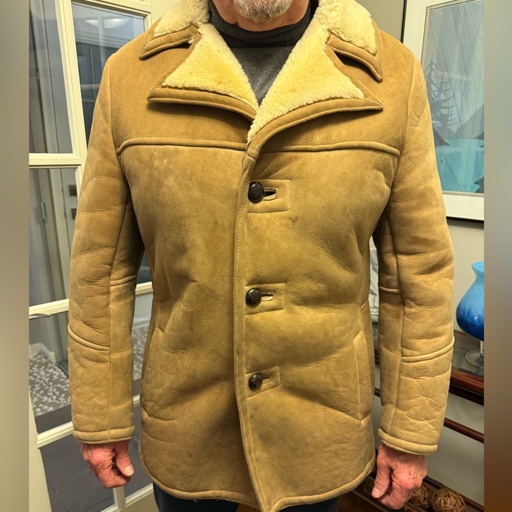 Men sheepskin mid length leather coat